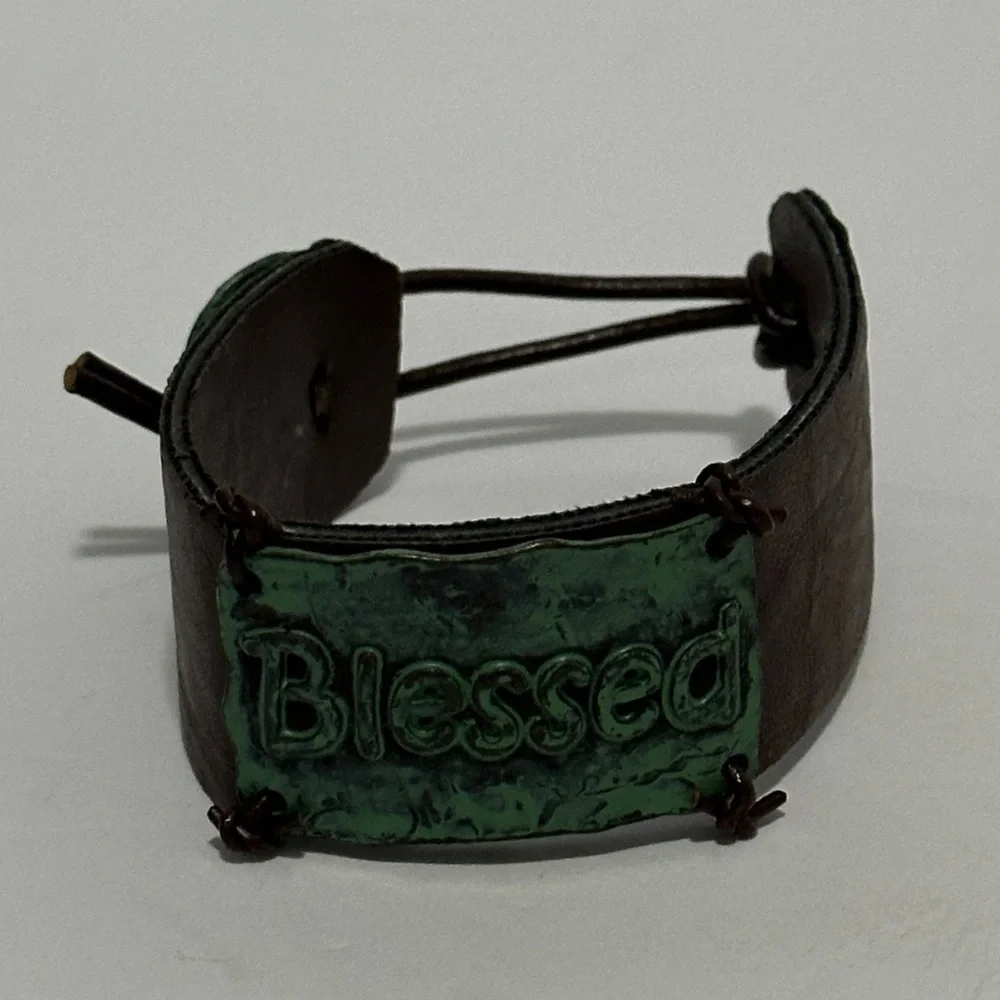 Artisan Blessed Green and Brown cuff button bracelet